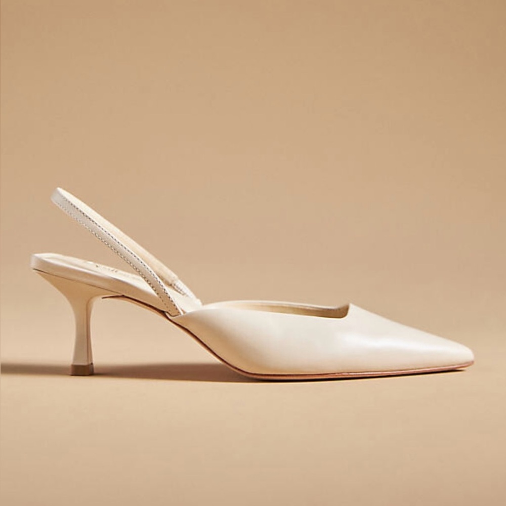 GUILHERMINA SLINGBACK HEELS Cream Kitten Heel Slingback Pumps